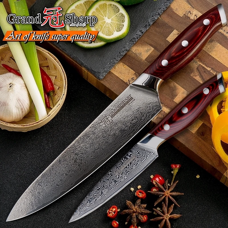 

Damascus Knife Set 2 pcs Damascus Japanese Stainless Steel VG10 Chef Utility Knives Cooking Kitchen Chef Knife Pro Tools NEW