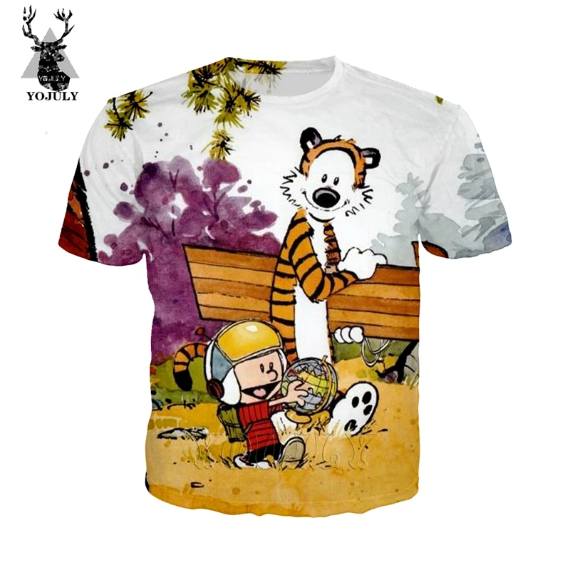 

2019 fashion Calvin and Hobbes men's T-shirt 3D printing summer short-sleeved streetwear animation stranger things men shirt A52