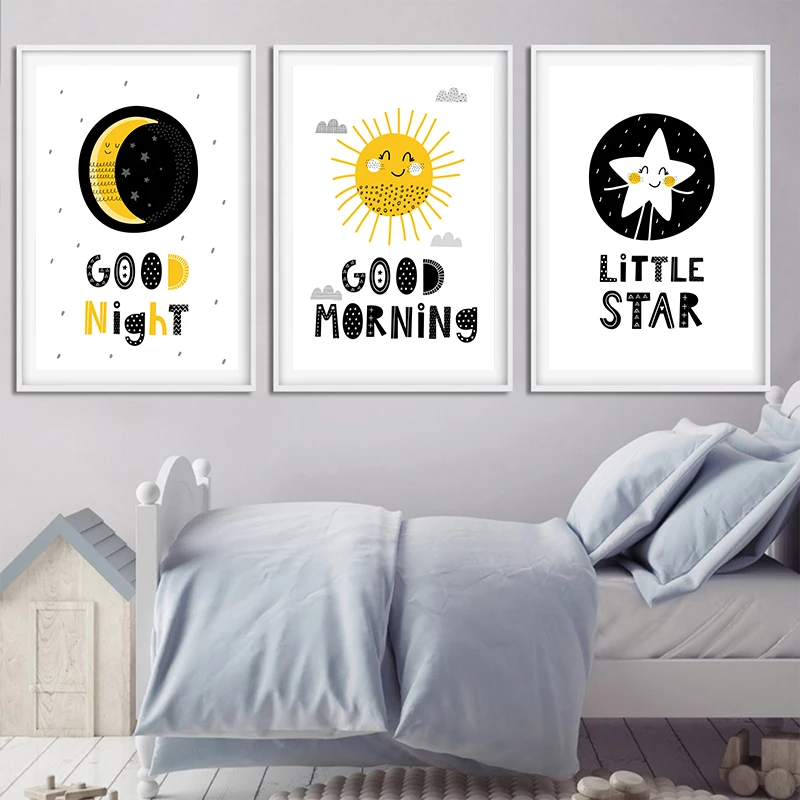 Cute Cartoon Sun And Moon Stars Poster By Digital Painting Print Canvas Picture Home Wall Art Decoration Sticker | Дом и сад