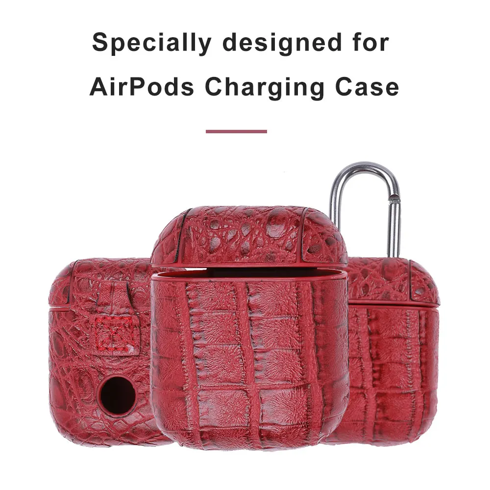 

Crocodile Pattern Leather Bag Cover Case Bluetooth Earphone Cases with Carabiner for AirPods Protection Against Scratches Bumps