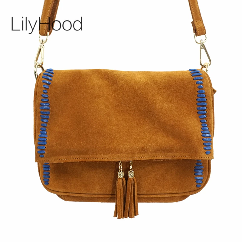 LilyHood Women Genuine Leather Shoulder Bag Unisex Fashion Casual Leisure Street Chic Style Suede Fringe Brown Big Crossbody Bag LilyHood Women Genuine Leather Shoulder Bag Unisex Fashion Casual Leisure Street Chic Style Suede Fringe Brown Big Crossbody Bag