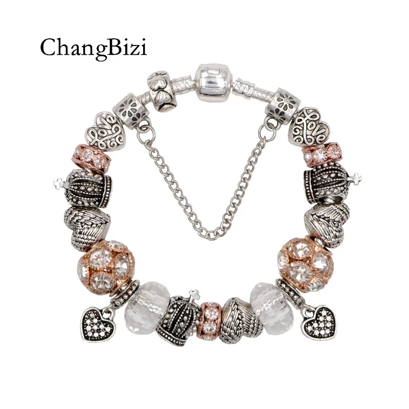 

YILIANFEI Silver Plated Female Cute Fashion Elegant Charm Pandora Bracelets Bangles with orange Chamilia Beads For Women BT0118