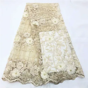 

Nigerian Lace Fabrics For Wedding 2018, African French Lace Fabric High Quality 3D Lace, With Beads HJ1008-1