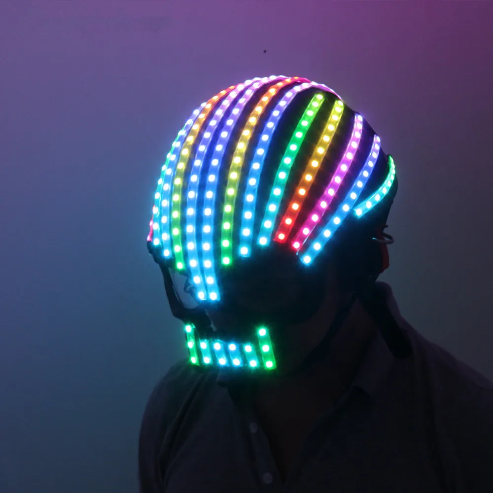 

Full color LED Helmet Light Emitting Clothing Costumes Wireless Remote Control Robot laser dance performances