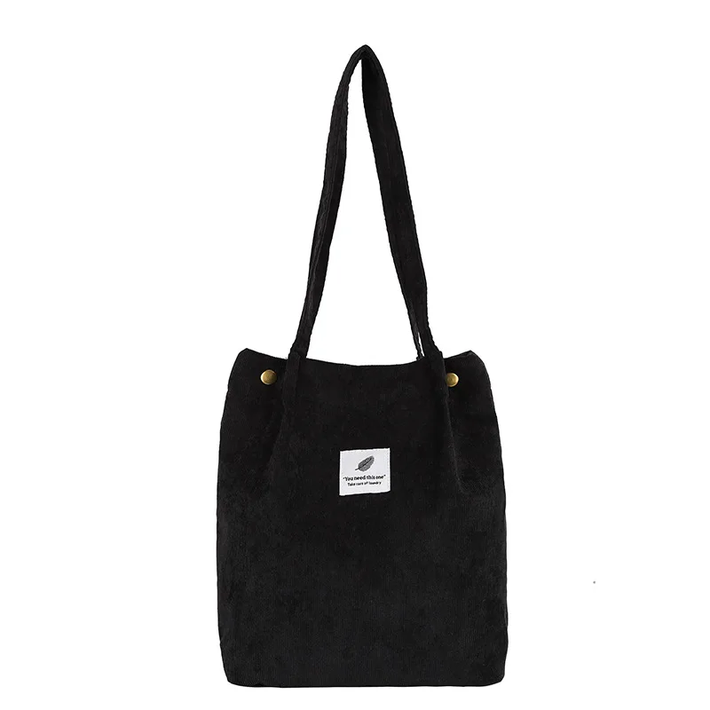 Одноцветная Вельветовая сумка для покупок с узором в виде листьев, женская простая повседневная посылка, модные складные сумки для студентов - Цвет: black