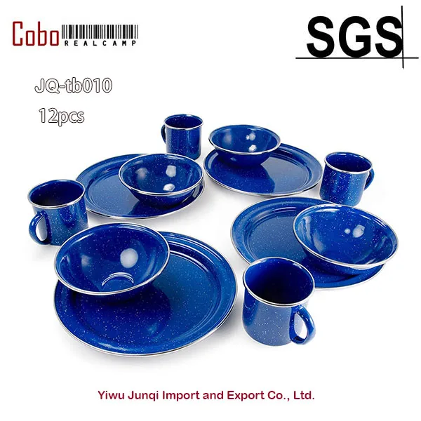 

4 person Outdoors Enamelware Camp Cooking and Table Settings Stylish 12-piece enamelware set includes place settings for camp