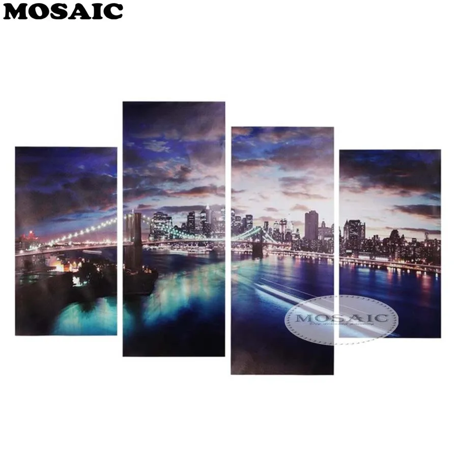 

MOSAIC Diy 5D Diamond Painting Cross Stitch,City bridge 4pcs Full Square Diamond Mosaic Kits Home Decor Diamond Embroidery LH23