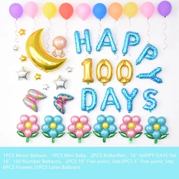 

40PCS HAPPY 100 Days Set Balloons HAPPY 100 Days Foil Balloons for New Born Baby 100 Days Party Globos Balloons Decorations