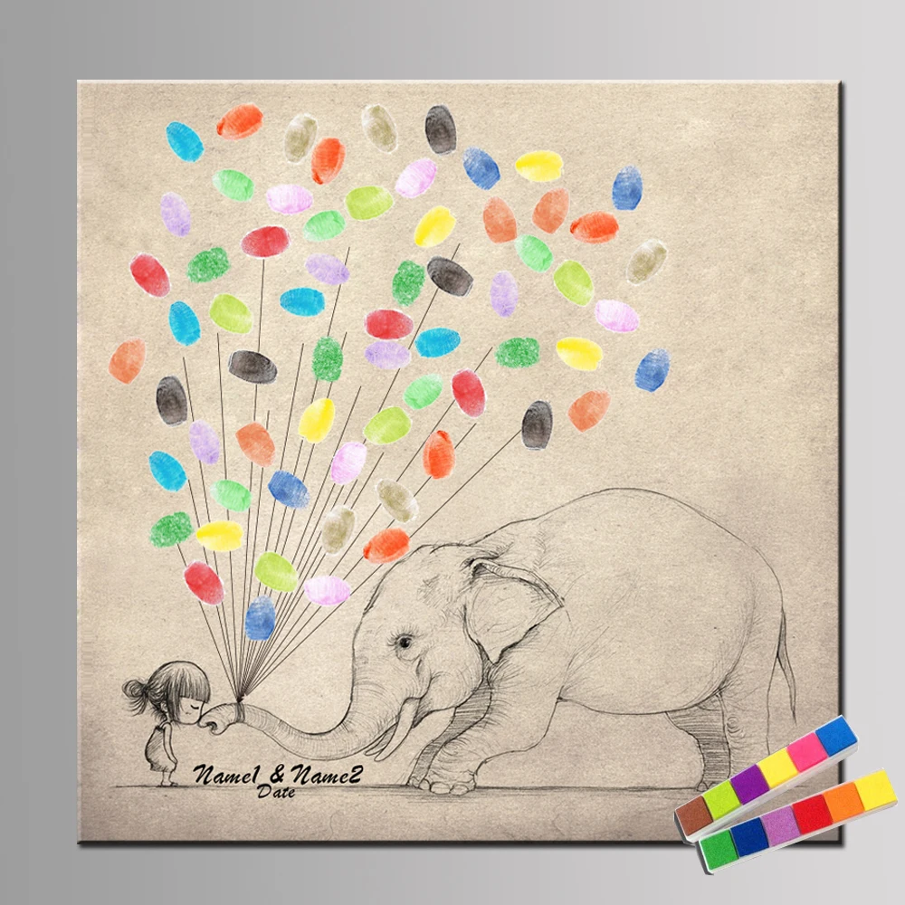 

Personalize Wedding Fingerprint Tree Canvas Painting DIY Fingerprint Tree Guest Book For Baby Shower Party Decor & Inkpad