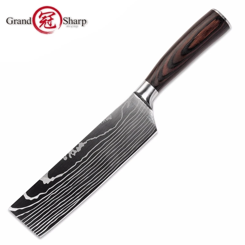 

NEW Nakiri Knife Damascus Laser Pattern Japanese Kitchen knives Cleaver Vegetables Slicing Cooking Tools Credit Card Knife Gift