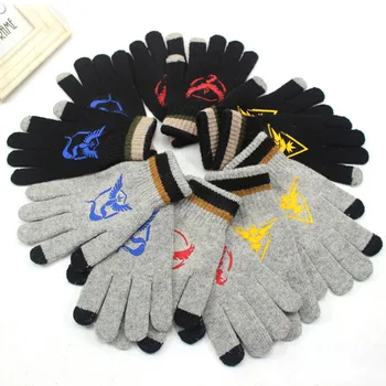 

Stretch Knit Winter Warm Gloves Cartoon Anime Pokemon Go Embroidery Wool Knitting Touchscreen Tactical Glove For Men Women