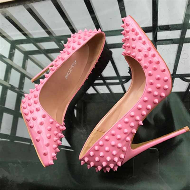 pink women heels rivets 5