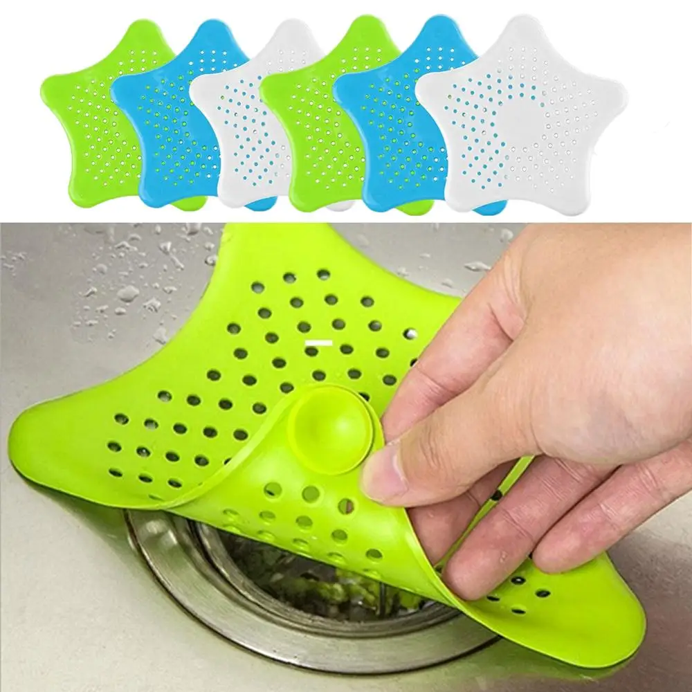 

3 Color Five-pointed Star PVC Filter Kitchen Bath Sewer Sink Waste Strainer Filter Drain Catcher bathroom sink strainer