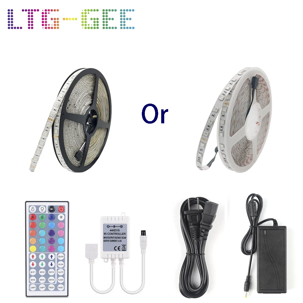 LTG-GEE 24 в 5050 10 м 600 светодиодов Изменение цвета светодиодные ленты + 44 Ключ ИК пульт дистанционного управления + блок питания для домашнего