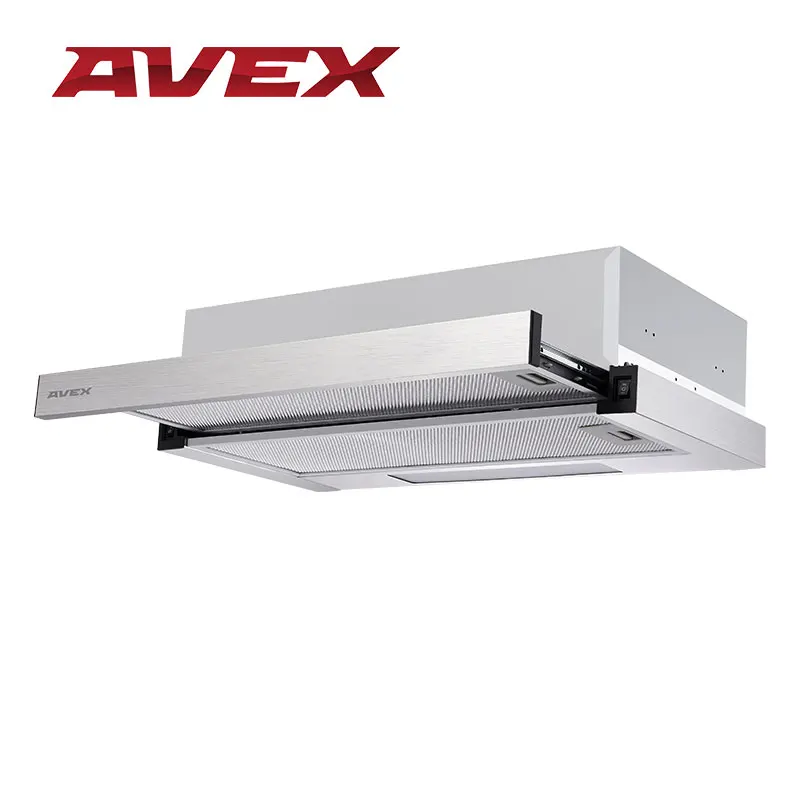 Вытяжка встраиваемая AVEX BS 6042 X, выдвижной жировой фильтр, цвет передней панели- серебристый, мощность всасывания 400 куб.м./час, ширина 60 см - Цвет: stainless steel