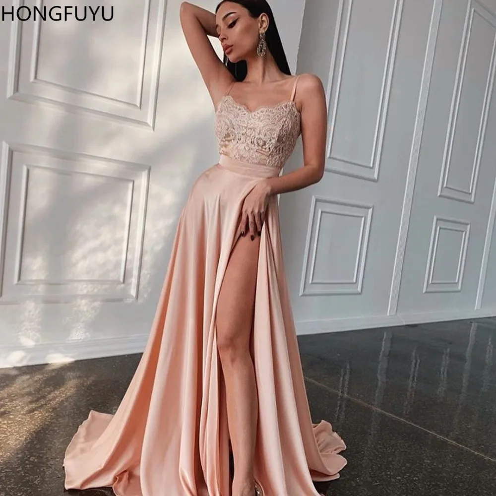 HONGFUYU Evening Dresses Long 2019 Formal Dress Elegant Abiye Gece Elbisesi Lace Robe De Soiree Spaghetti Straps Prom Gowns Slit HONGFUYU Evening Dresses Long 2019 Formal Dress Elegant Abiye Gece Elbisesi Lace Robe De Soiree Spaghetti Straps Prom Gowns Slit