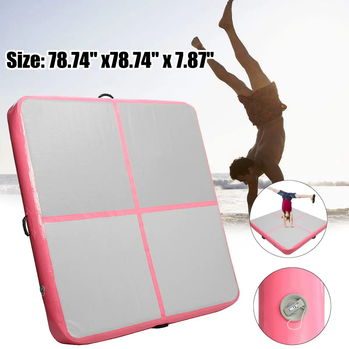 

Newest 2x2x0.2m Air Track Home Outdoor Inflatable Gymnastics Tumbling Yoga Mat GYM Pink Includes mending material
