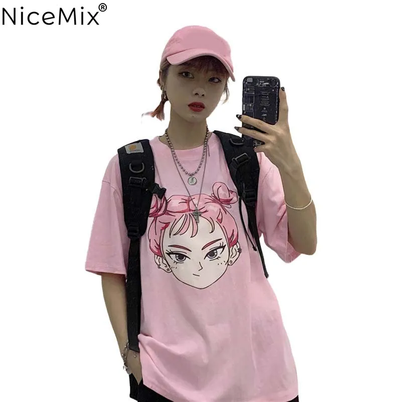 

NiceMix Lolita Style Sailor Moon Female T Shirts Top Tees Letter Print Crew Neck Short Sleeve Loose 2019 Summer Women T-shirts