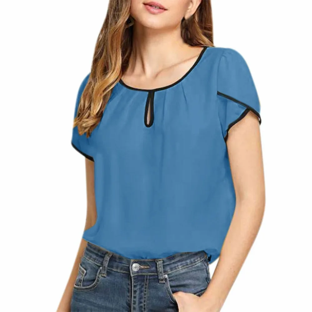 New Spring Summer Blouse Casual Loose Irregular Solid Short Sleeve ...