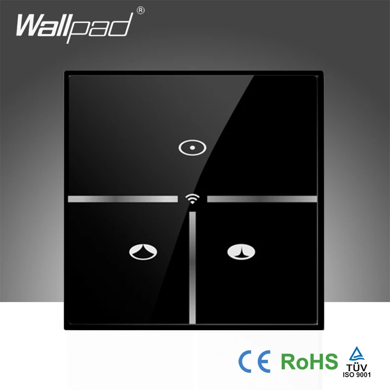 

High-End Wallpad Black Glass UK 110~250V 3 Gang Wireless Wifi Smart Remote Curtain Control WIFI Wall Switch, Free Shipping