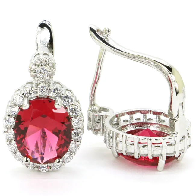 

SheCrown Deluxe Top AAA Pink Tourmaline White CZ Gift For Sister Silver Earrings 21x14mm