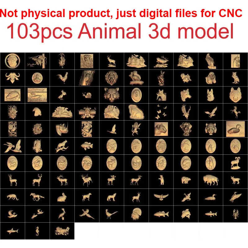 103 шт. животное 3d модель STL рельеф для ЧПУ резьба рельеф artcam vectric aspire