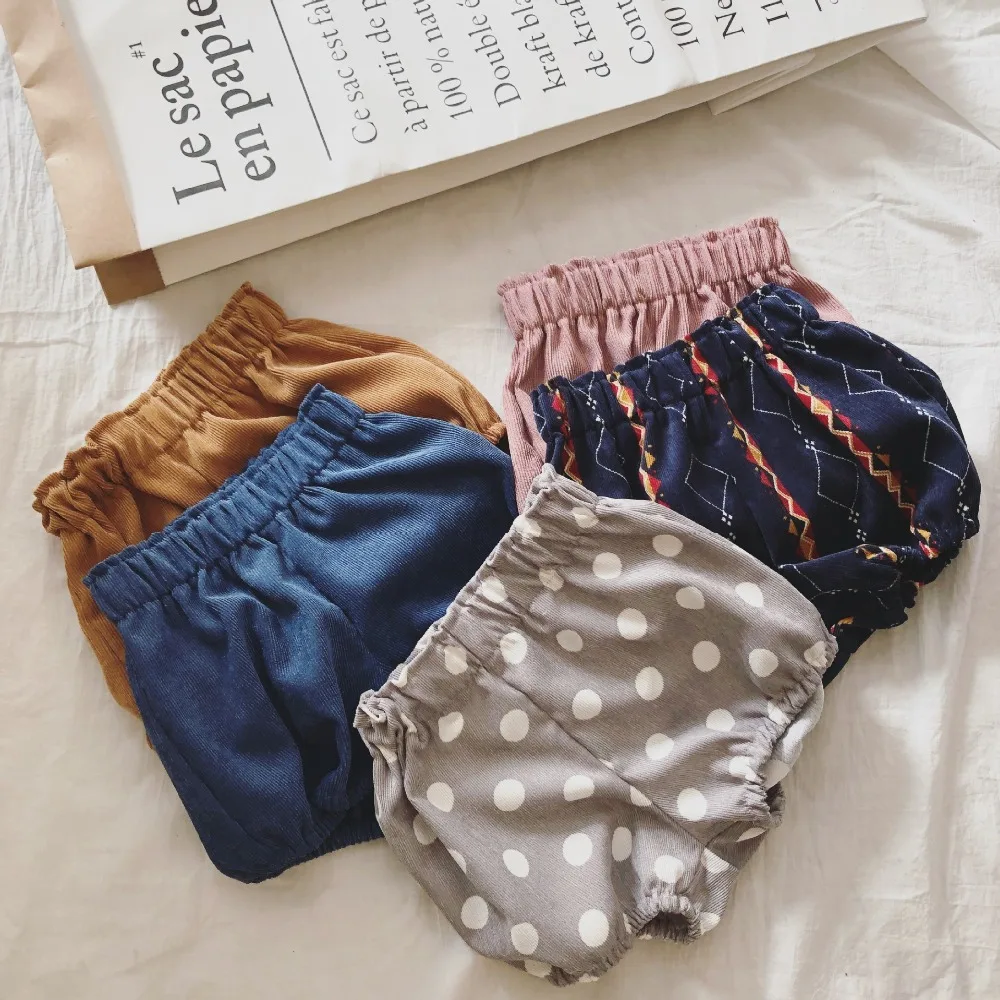 Everweekend/детские вельветовые шорты конфетного цвета для девочек; милые модные штаны для малышей; сезон весна-осень; милая детская одежда