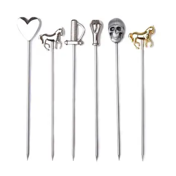 

6pcs/Lot Reusable Stainless Steel Fruit Drink Sticks With Box Cocktail Martini Picks Bar Wedding Party Tools Gift