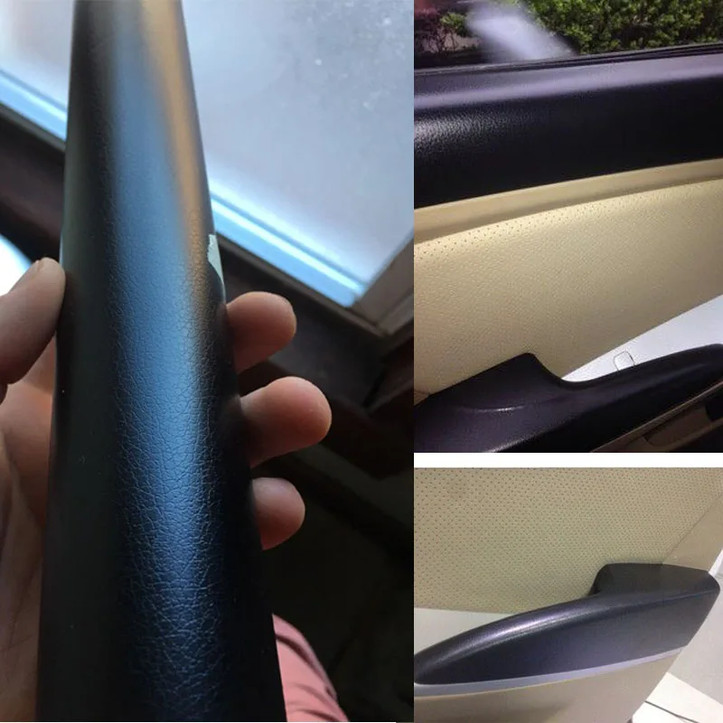 

Car Interior Sticker DIY 30*152cm Fabric Body Decoration Films Leather Grain Black Film Car Stickers With Glue for Car Styling