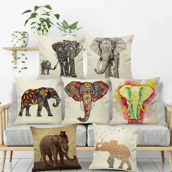 

Nordic couch cushion cover elephant 45x45cm decorative pillows cotton linen pillowcase child living room cushions home decor QX