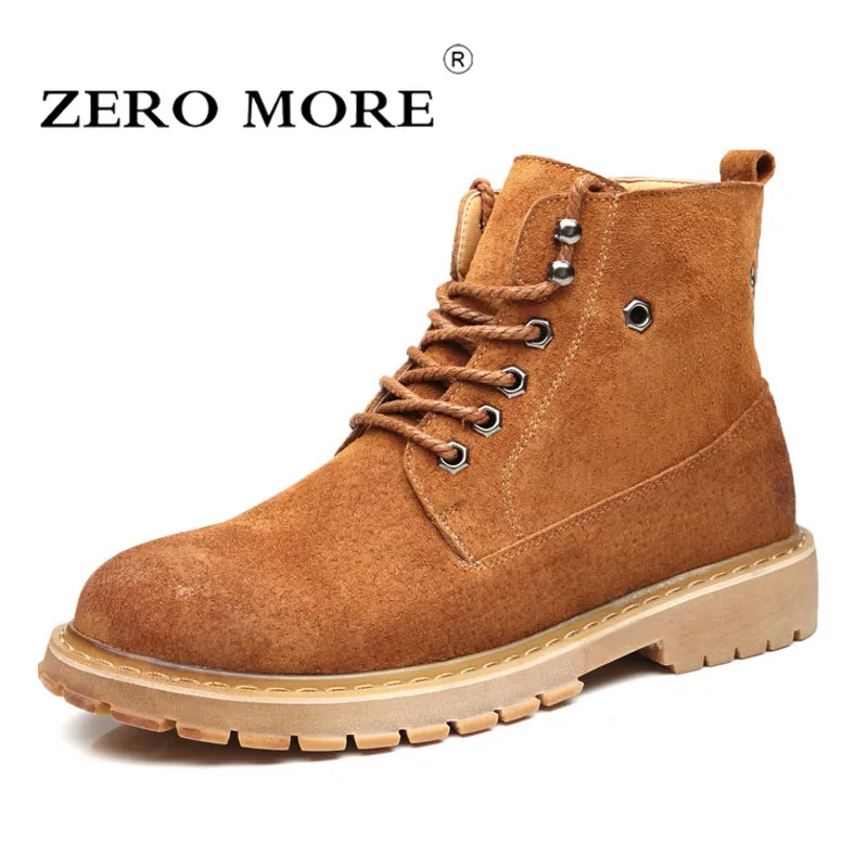 

ZERO MORE Mens Boots Cow Suede Spring Shoes Men Lace Up Split Leather Solid Ankle Boots Men Metal Round Toe Work Men Boots
