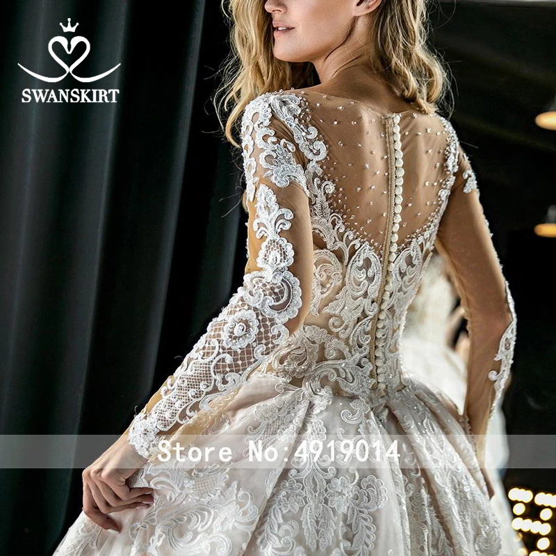 Роскошное Свадебное платье с длинным рукавом, шикарное бальное платье с аппликацией HZ02, свадебное платье с длинным рукавом