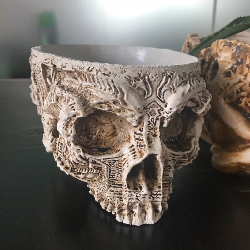 Koop Schedel Hoofd Planter Wit Menselijke Schedel Hoofd Ontwerp Bloempot Container Antieke Sculptuur Planter Home Decor Cadeau voor Kerst