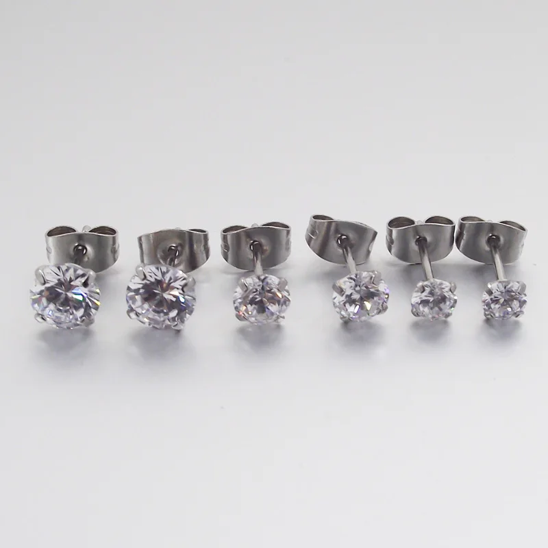

1 Pair Surgical Stainless Steel Post Stud Earring Round Clear Cubic Zirconia Jewelry