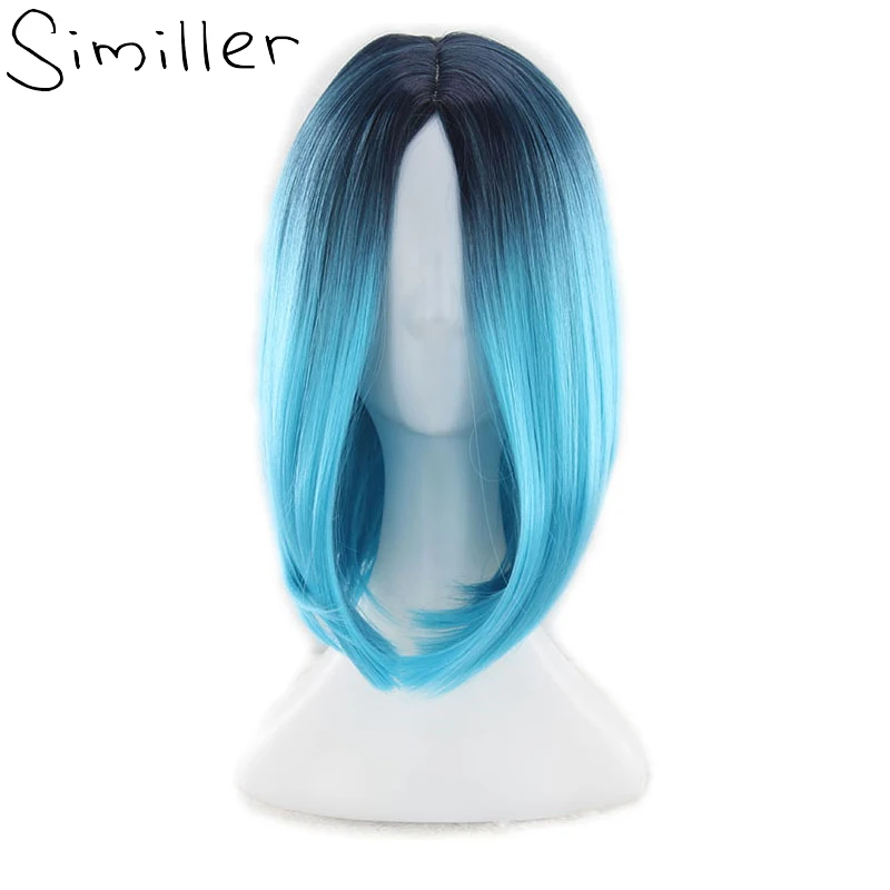 

Similler Highlight Women Short Synthetic Wigs Ombre Hair For Cosplay Halloween Two Tones Black T Blue Green Purple Grey Yellow