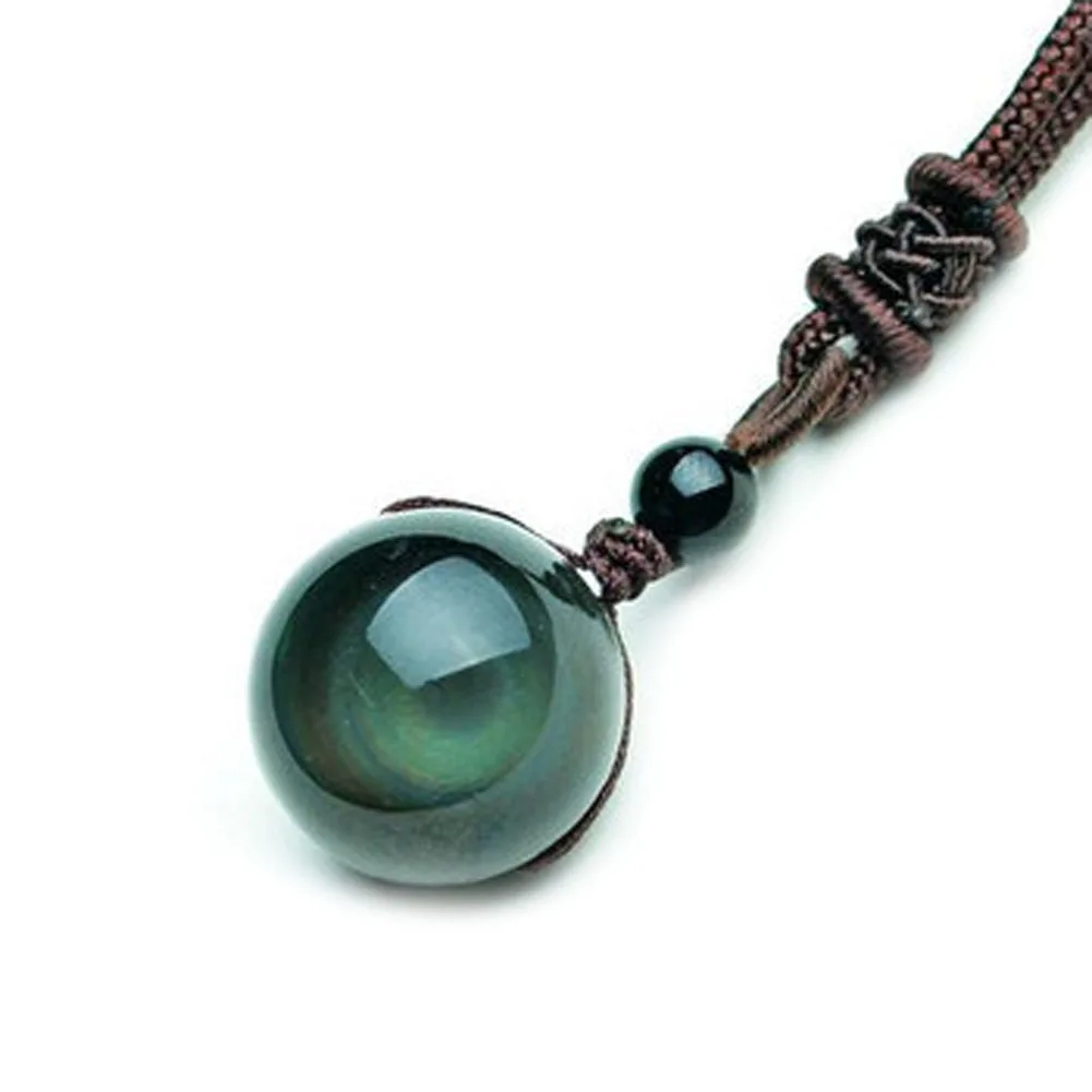 

Vintage Shining Lucky Stone Black Crystal Bead Rainbow Eye Gloss Pendant Blessing Obsidian Necklace