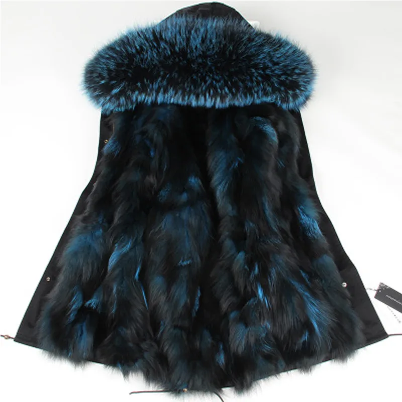 

2019 Fashion Army Green Parka Coats Winter Jacket Women Real Large Raccoon Fur Collar Fox Fur Lining Hooded Outwear Free DHL