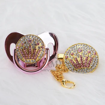 

MIYOCAR BLING princess gold pink crown pacifier and pacifier clip colorful unique design SGS certificate safe and unique APCG-11