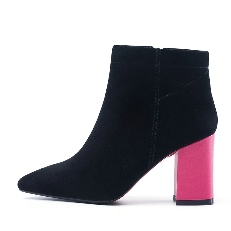Haute Fermeture Solide Univers Super Kid D'hiver Chaud Noir Suede Éclair Dames Chaussures Cheville Bout Femmes Peluche Talons Pointu H198 Bottes Black En 7q0rzqxOw