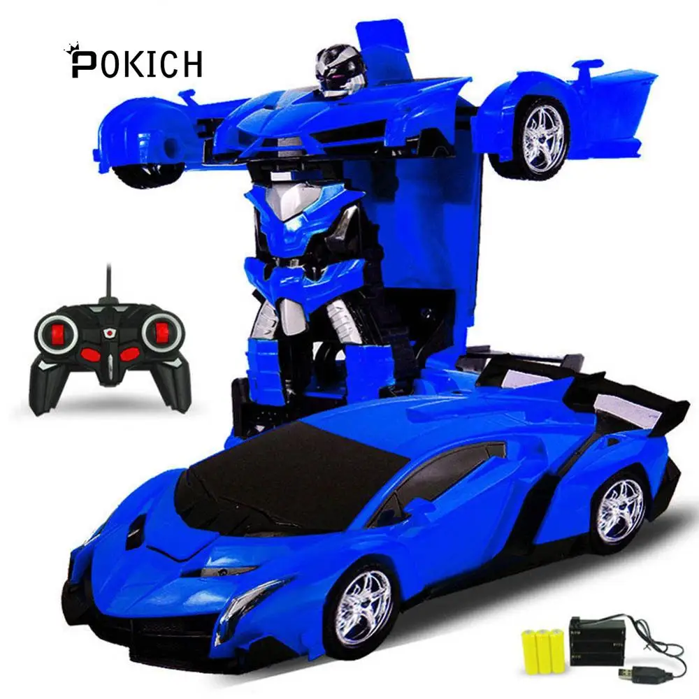 Pokich RC автомобиль роботы-трансформеры спортивный автомобиль модель игрушечные роботы крутая деформация автомобиль дети игрушки подарки для мальчиков - Цвет: Blue 1