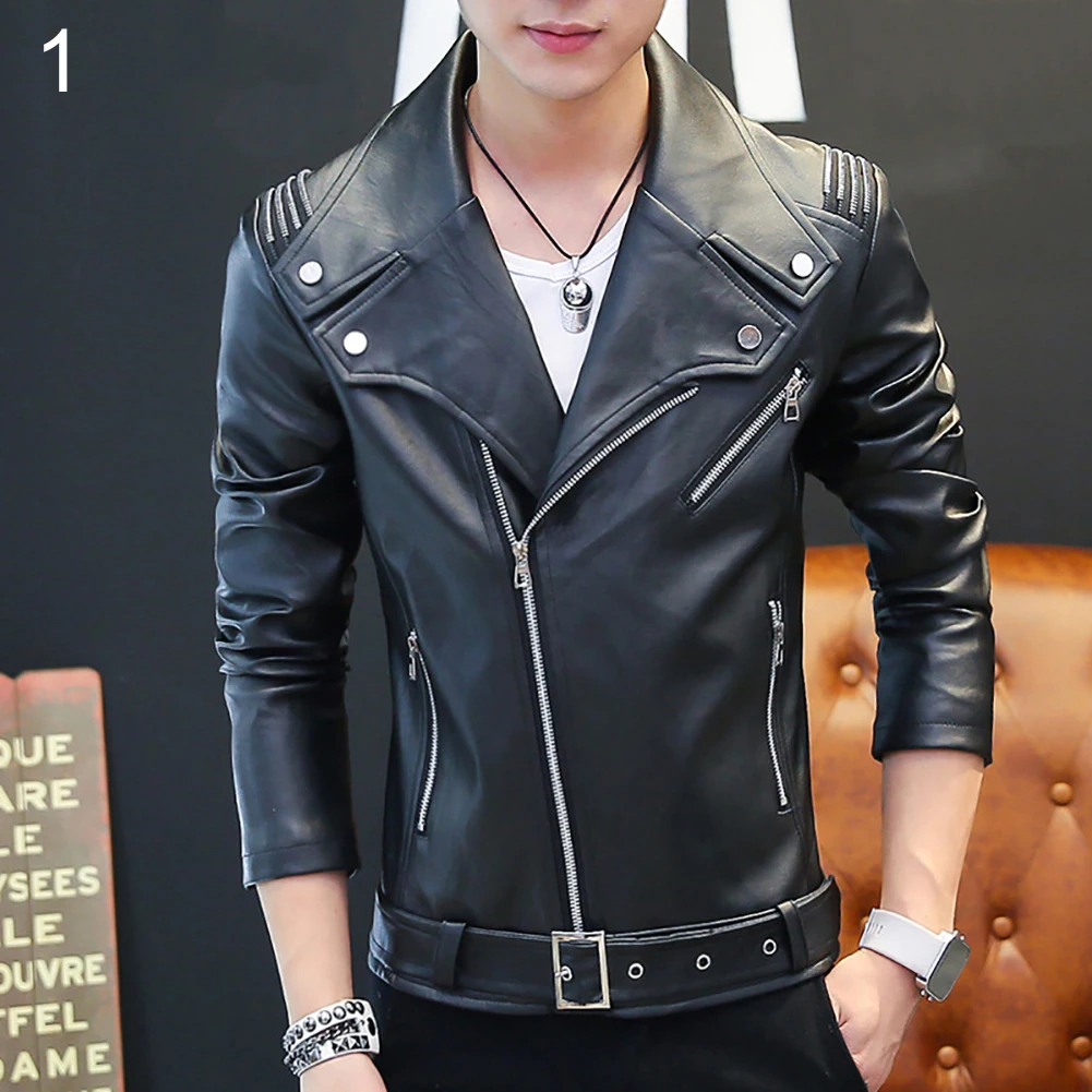 Men's Fashion Punk Faux Leather Zipper Slim Fit Jacket Coat Motorcycle Clothing | Мужская одежда