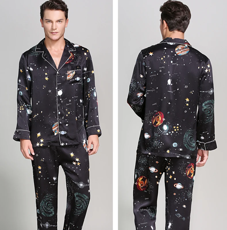 Для мужчин Атлас 100% шелк Пижамные комплекты Мужская пижама Пижамы Домашняя одежда Для мужчин s 100% шелк атлас пижамный комплект Пижама