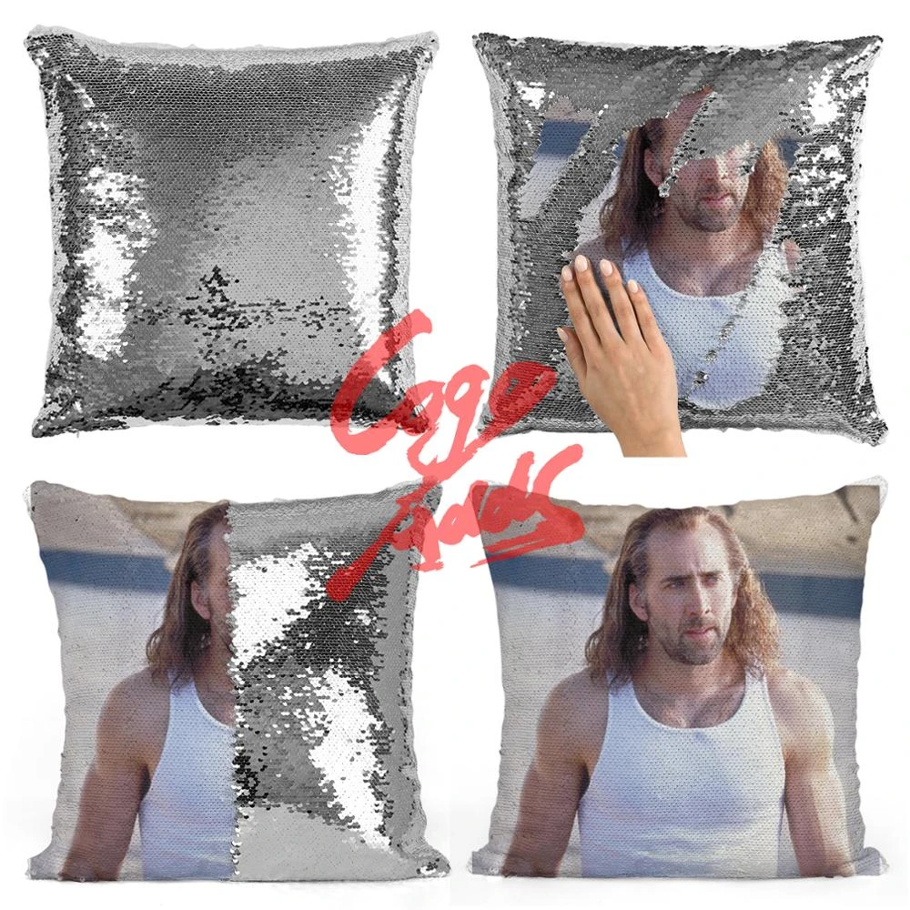 nicholas cage sequin pillow