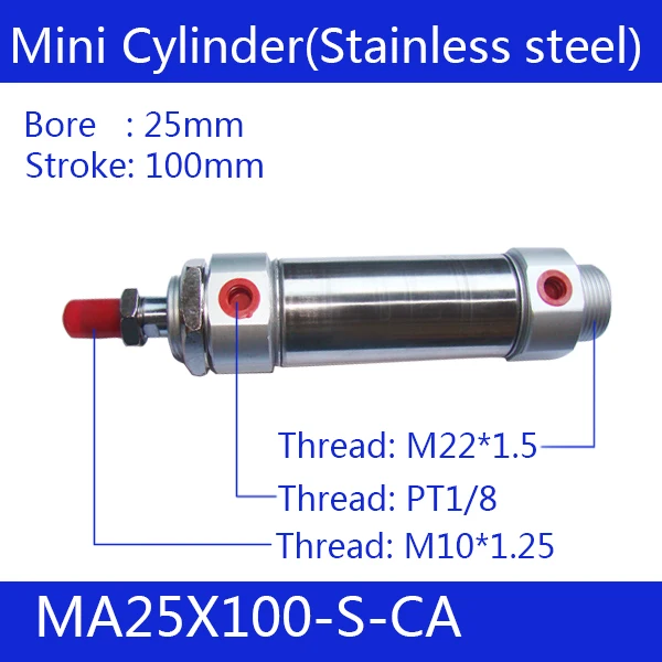 

Free shipping Pneumatic Stainless Air Cylinder 25MM Bore 100MM Stroke , MA25X100-S-CA, 25*100 Double Action Mini Round Cylinders