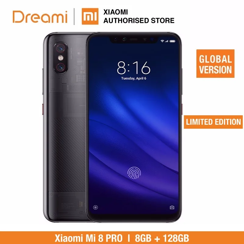 Глобальная версия Xiaomi Mi 8 Pro 128 Гб rom 8 Гб ram прозрачный Титан( и запечатанный