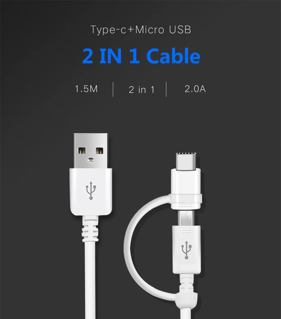 1Samsung S8 S8 plus Type-C Micro Cable Usb-Cabel 5V2A Snelle Lader Cabel 2 in 1 USB Data Sync USB C Quick Charge Type C Cable