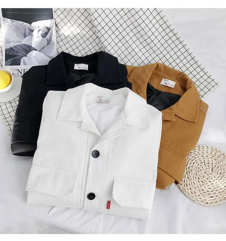 Obrix Female Autumn Spring Loose Casual Style Jacket Square Collar V-Neck Full Sleeve Buttons Pockets Streetwear Jacket