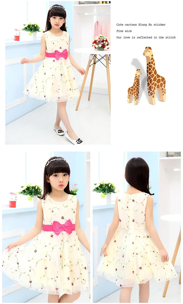 Girl tutu Dresses baby Print Girl Dress 2017 New Summer Flower Cute Bow Embroider Dresses O-neck Sleeveless Knee-Length