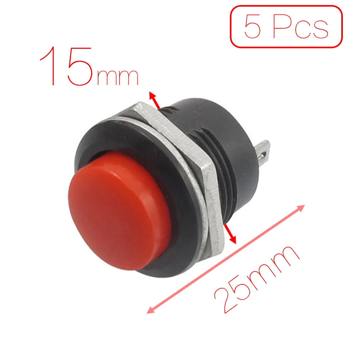 

5 x Momentary SPST NO Red Round Cap Push Button Switch AC 6A/125V 3A/250V
