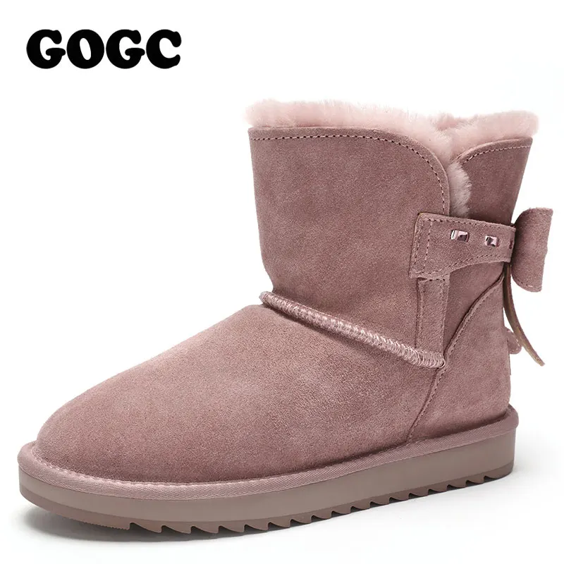 GOGC Winter Boots Women with Bow Plus Size 100% Genuine Leather Wool Winter Boots with Fur Snow Boots Women Brand Women's Boots GOGC Winter Boots Women with Bow Plus Size 100% Genuine Leather Wool Winter Boots with Fur Snow Boots Women Brand Women's Boots